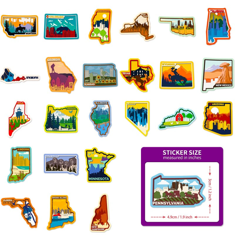 USA State Map Stickers – 51PCS Travel Doodle Decals for Scrapbooking, Laptops & Journals | Aesthetic & Educational Gift Set