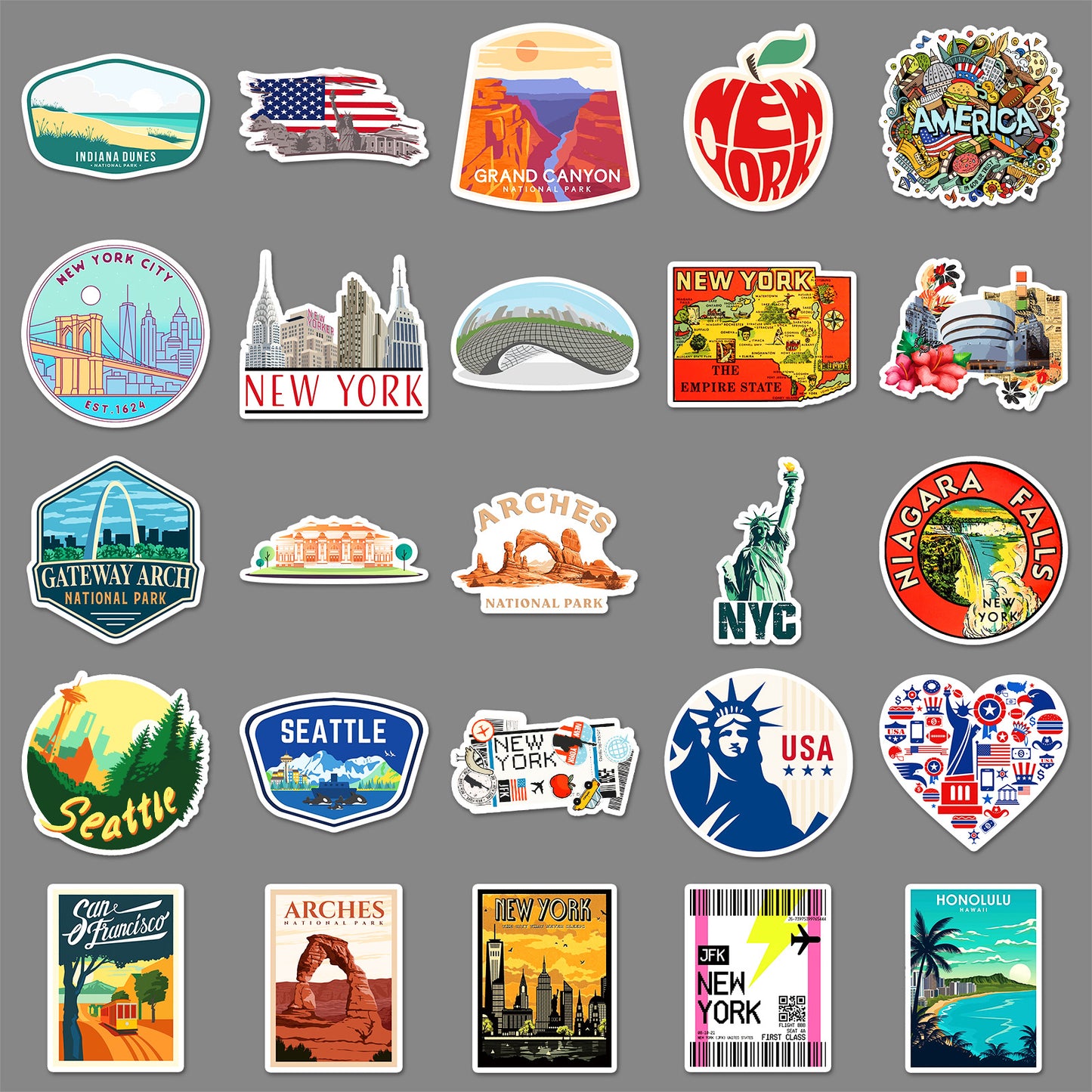 50 PCS American Travel Graffiti Stickers | Custom Decor for Luggage, Water Bottles, Phone Cases & More | Unique USA Vacation Stickers for Personalization