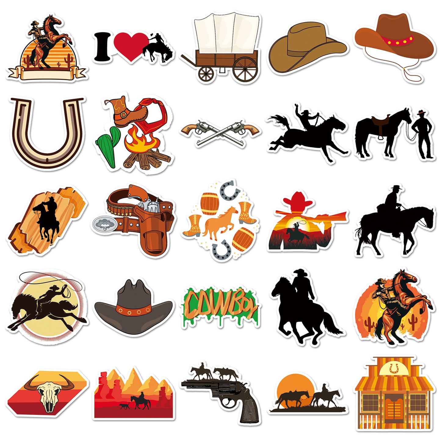 50PCS Western Cowboy Sticker Pack | Retro Graffiti Style | DIY Skateboard/Phone Case/Luggage Decor | Must-Have for Trendsetters