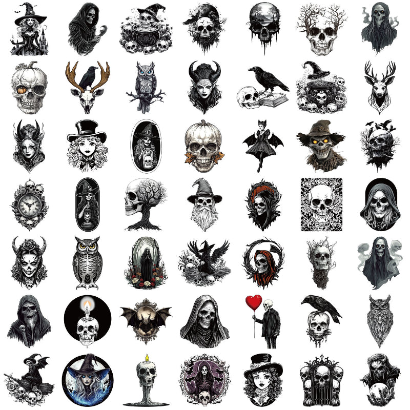 50pcs Gothic Skull Stickers – Waterproof Aesthetic Decals for Guitar, Laptop & Luggage | Punk DIY Vibes