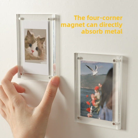 Acrylic Magnetic Photo Frame｜Double-Sided Clear Display for Mini Prints｜Strong Magnet Fridge Decor｜Capture Your Travel Memories