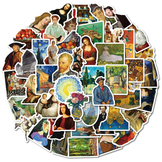 50pcs Famous Painting Stickers – Waterproof Aesthetic Art Decals for Skateboards, Laptops & Cups | Creative DIY Gift for Art Lovers