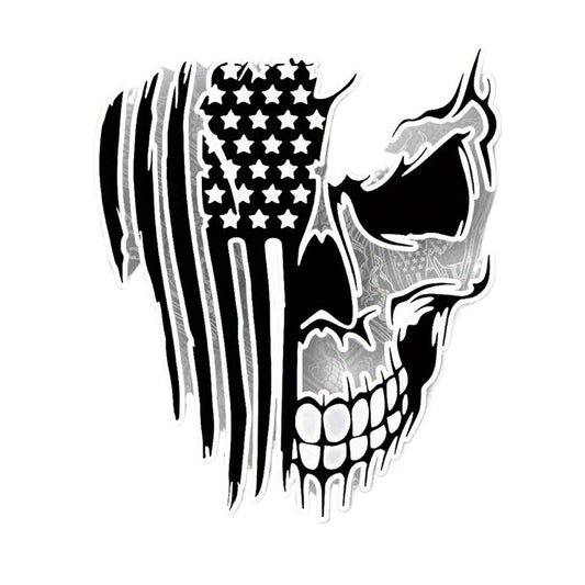 Car Decal Sticker – American Flag Skull with Long Hair | Patriotic Auto Decoration for Bold Riders
