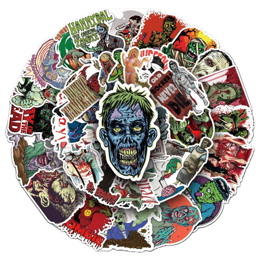 Zombie Graffiti Sticker Pack 51pcs | DIY Horror-Themed Decals for Skateboards, Water Bottles, Luggage | Must-Have for Trendsetters