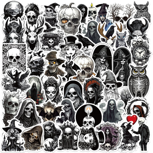 50pcs Gothic Skull Stickers – Waterproof Aesthetic Decals for Guitar, Laptop & Luggage | Punk DIY Vibes