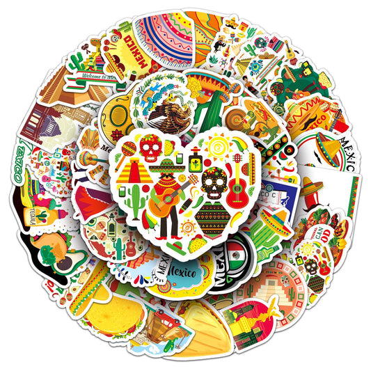 Mexico Travel Stickers Pack – 50PCS Waterproof Graffiti Decals for Luggage, Laptop & Scrapbook | Vibrant Mexican Landmarks & Culture