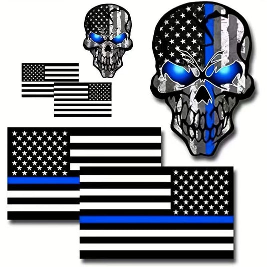 3-in-1 Black American Flag Skull Decal – Patriotic Sticker Pack for Car, Laptop, Helmet – Bold & Durable Design