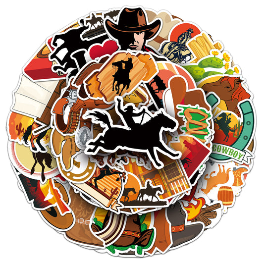 50PCS Western Cowboy Sticker Pack | Retro Graffiti Style | DIY Skateboard/Phone Case/Luggage Decor | Must-Have for Trendsetters