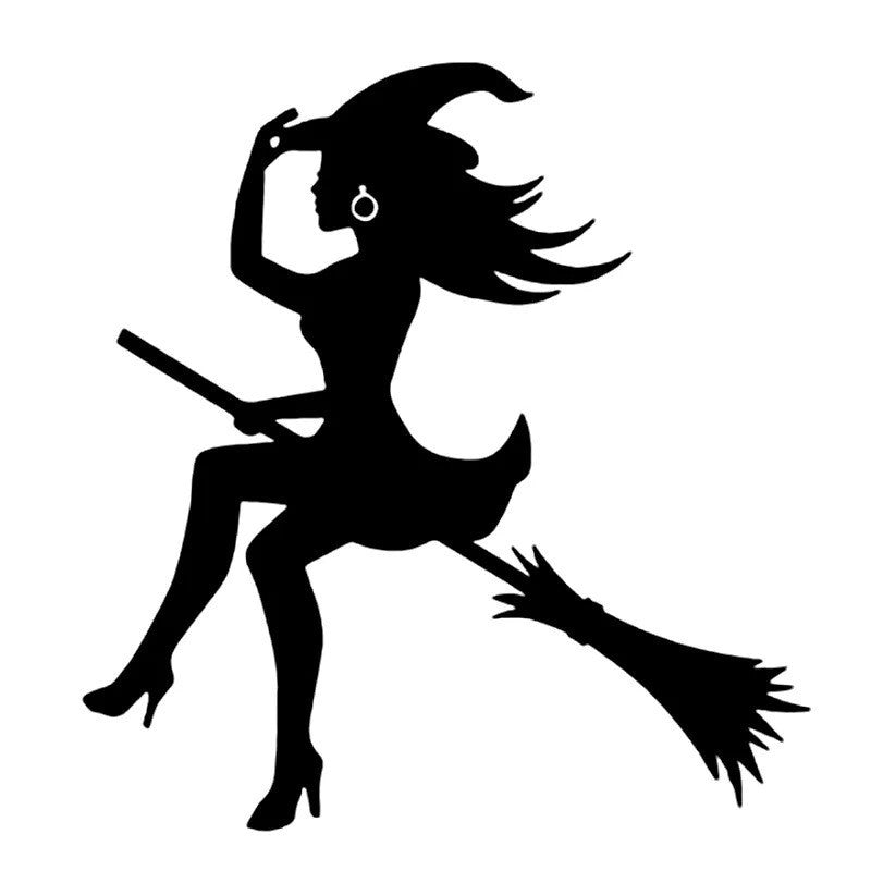 Halloween Car Sticker – Witch on Broom Window & Body Decal | Unique Spooky Decoration for Cars & Motorcycles