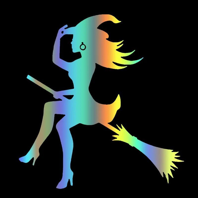Halloween Car Sticker – Witch on Broom Window & Body Decal | Unique Spooky Decoration for Cars & Motorcycles
