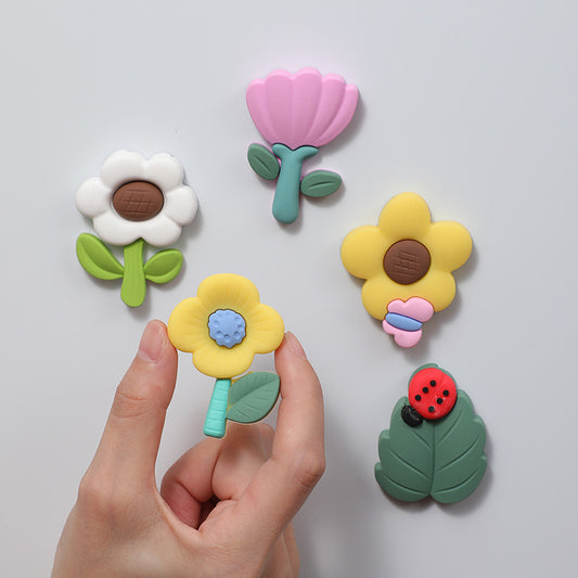 Flower Refrigerator Magnets - Soft Rubber Fridge Stickers with Adorable Cartoon Designs, Vintage Floral Whiteboard Decor for Home & Office