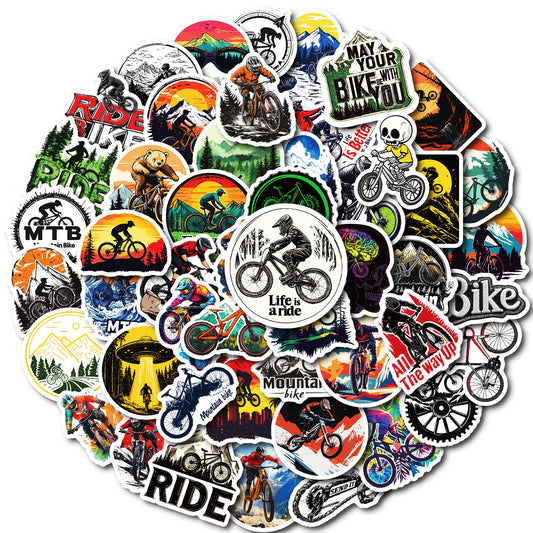 50PCS Outdoor Cycling Stickers Pack – Waterproof Durable Bike Decals for Helmets, Bottles & Gear