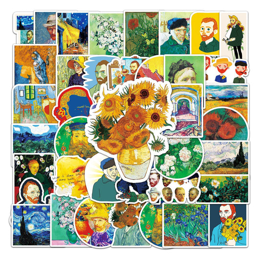 Van Gogh Sunflower Stickers – 50PCS DIY Art Decals for Luggage, Fridge, Car – Aesthetic & Creative Gift