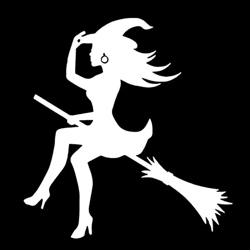 Halloween Car Sticker – Witch on Broom Window & Body Decal | Unique Spooky Decoration for Cars & Motorcycles
