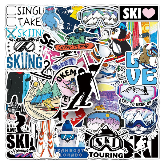 Ski Cartoon Sticker Pack – Waterproof & Durable, Personalized DIY for Skateboards & Luggage, Unleash Your Sporty Vibes