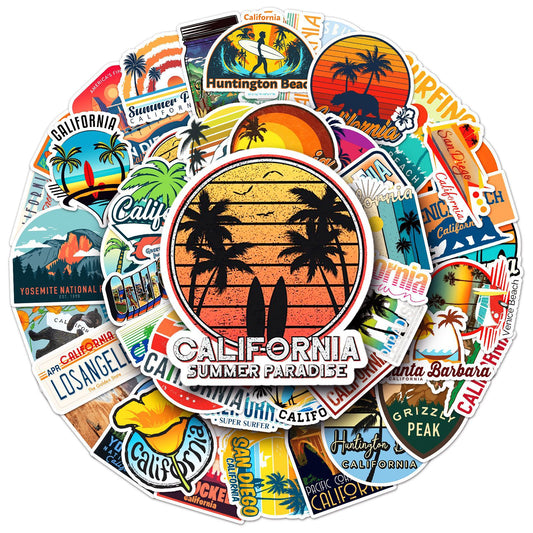 California Travel Stickers – 50PCS Graffiti Luggage Decals | Waterproof & Durable | Express Your Wanderlust
